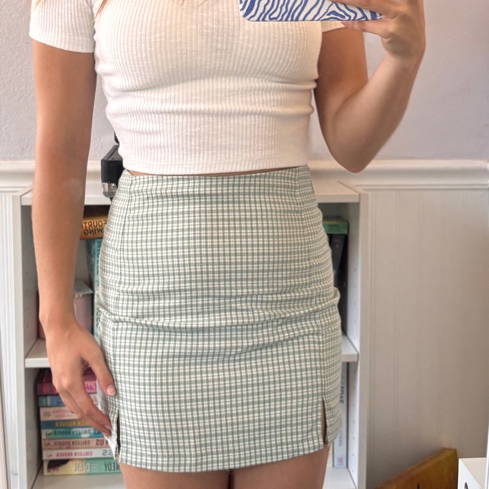 Brandy Melville Sage Check Skirt